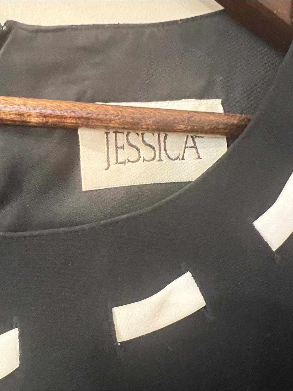 Jessica Black Mini Dress with White Neckline Bow - Picture 7 of 7